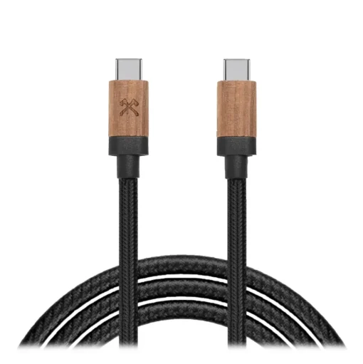 Woodcessories - Walnut / Black - Wooden USB C Cable 1.2 m - Eco Cable - Wooden Apple USB Lighting Cable - Avvenice