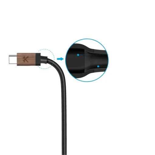 Woodcessories - Walnut / Black - Wooden USB C Cable 1.2 m - Eco Cable - Wooden Apple USB Lighting Cable - Avvenice