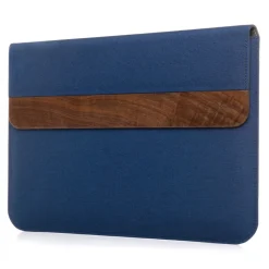 Woodcessories - Walnut / Blue Navy Leather / MacBook Bag - MacBook 13 Air - Eco Pouch Case - Wooden MacBook Bag - Avvenice