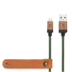 Woodcessories - Walnut / Green - Wooden Mfi Lightning Cable 1.2 m - Eco Cable - Wooden Apple USB Lighting Cable - Avvenice