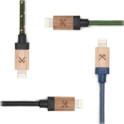 Woodcessories - Walnut / Green - Wooden Mfi Lightning Cable 1.2 m - Eco Cable - Wooden Apple USB Lighting Cable - Avvenice