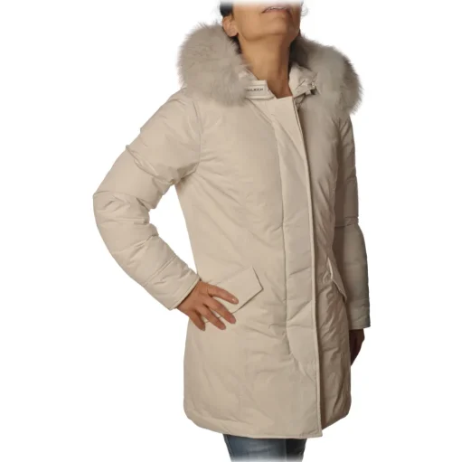 Woolrich - Fitted Down Jacket with Fox Fur Trimmed Hood - White - Jacket - Luxury Exclusive Collection - Avvenice