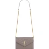 Yves Saint Laurent - Cassandre Envelope Chain Wallet in Grain De Poudre Leather - Fog - Saint Laurent Exclusive Collection - Avvenice