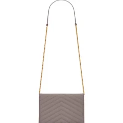 Yves Saint Laurent - Cassandre Envelope Chain Wallet in Grain De Poudre Leather - Fog - Saint Laurent Exclusive Collection - Avvenice