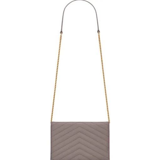 Yves Saint Laurent - Cassandre Envelope Chain Wallet in Grain De Poudre Leather - Fog - Saint Laurent Exclusive Collection - Avvenice