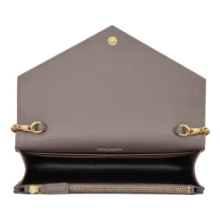 Yves Saint Laurent - Cassandre Envelope Chain Wallet in Grain De Poudre Leather - Fog - Saint Laurent Exclusive Collection - Avvenice