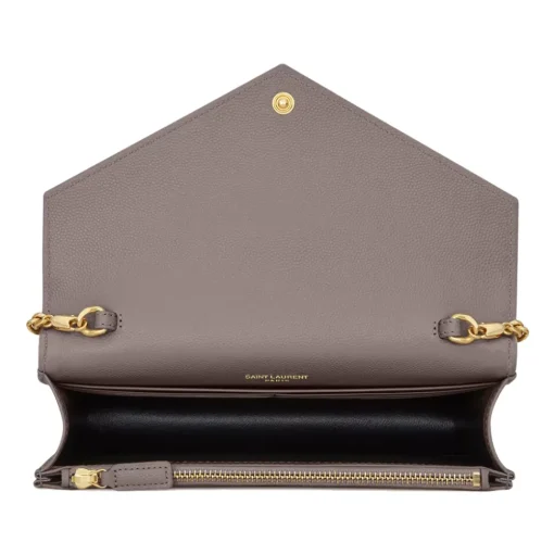 Yves Saint Laurent - Cassandre Envelope Chain Wallet in Grain De Poudre Leather - Fog - Saint Laurent Exclusive Collection - Avvenice