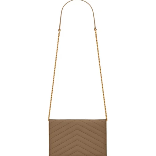 Yves Saint Laurent - Cassandre Envelope Chain Wallet in Grain De Poudre Leather - Taupe - Exclusive Collection - Avvenice