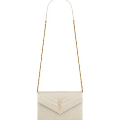 Yves Saint Laurent - Cassandre Envelope Chain Wallet in Grain De Poudre Leather - Crema Soft - Exclusive Collection - Avvenice