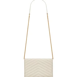 Yves Saint Laurent - Cassandre Envelope Chain Wallet in Grain De Poudre Leather - Crema Soft - Exclusive Collection - Avvenice