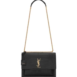 Yves Saint Laurent - Sunset Large in Crocodile-Embossed Leather - Black - Saint Laurent Exclusive Collection - Avvenice