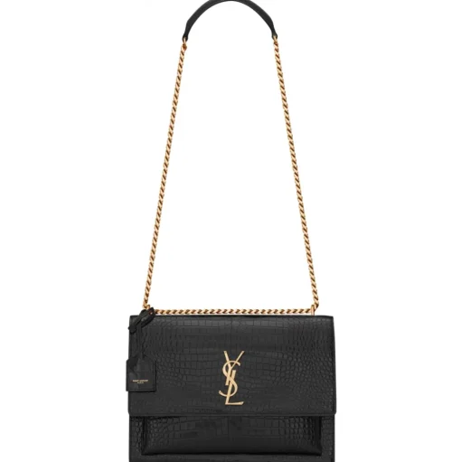 Yves Saint Laurent - Sunset Large in Crocodile-Embossed Leather - Black - Saint Laurent Exclusive Collection - Avvenice