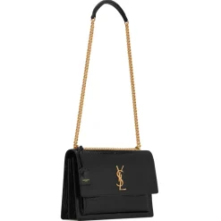 Yves Saint Laurent - Sunset Large in Crocodile-Embossed Leather - Black - Saint Laurent Exclusive Collection - Avvenice