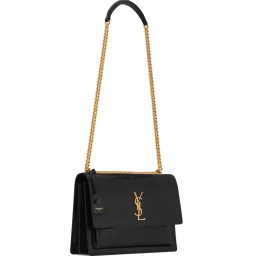 Yves Saint Laurent - Sunset Large in Crocodile-Embossed Leather - Black - Saint Laurent Exclusive Collection - Avvenice
