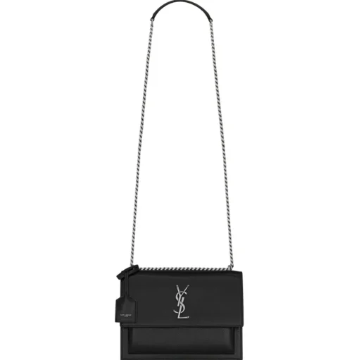 Yves Saint Laurent - Sunset Medium in Coated-Bark Leather - Black - Saint Laurent Exclusive Collection - Avvenice