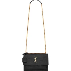 Yves Saint Laurent - Sunset Medium in Crocodile-Embossed Leather - Black - Saint Laurent Exclusive Collection - Avvenice
