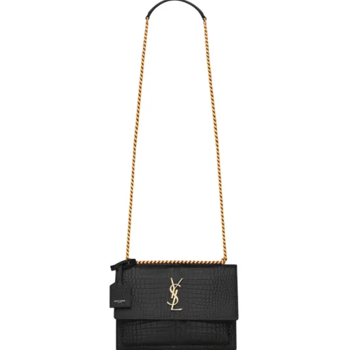 Yves Saint Laurent - Sunset Medium in Crocodile-Embossed Leather - Black - Saint Laurent Exclusive Collection - Avvenice