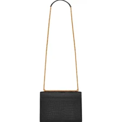 Yves Saint Laurent - Sunset Medium in Crocodile-Embossed Leather - Black - Saint Laurent Exclusive Collection - Avvenice