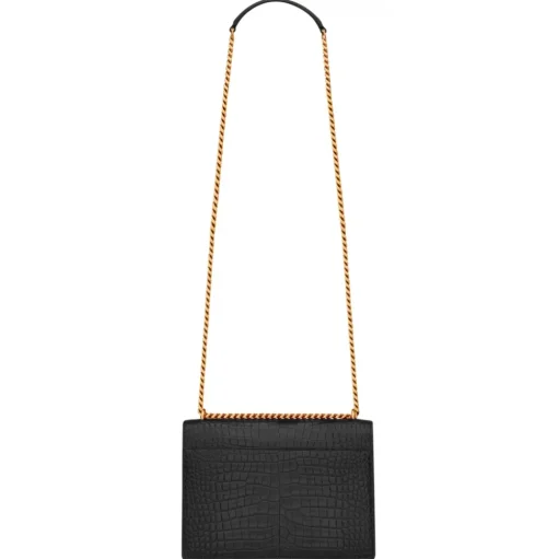 Yves Saint Laurent - Sunset Medium in Crocodile-Embossed Leather - Black - Saint Laurent Exclusive Collection - Avvenice