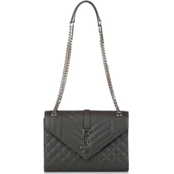 Yves Saint Laurent Vintage - Monogram Envelope Leather Shoulder Bag - Dark Gray - Leather Handbag - Luxury High Quality - Avvenice