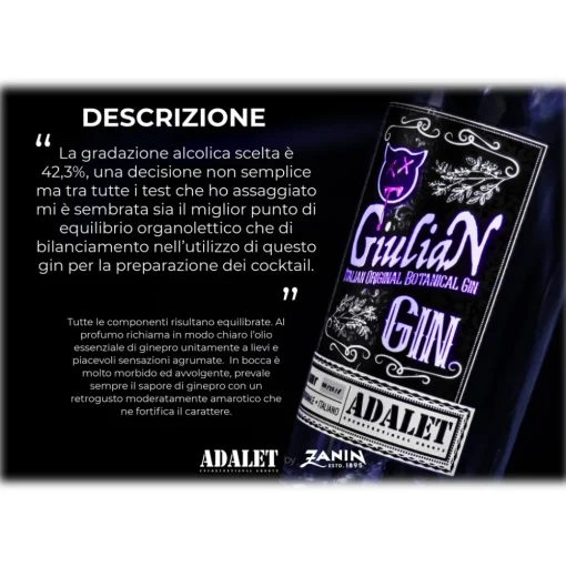 Zanin 1895 - GiuliaN Gin - Distilled - Adalet Unconventional Groove - Fabrizio Corona Official - Italian Original Botanical Gin - Avvenice